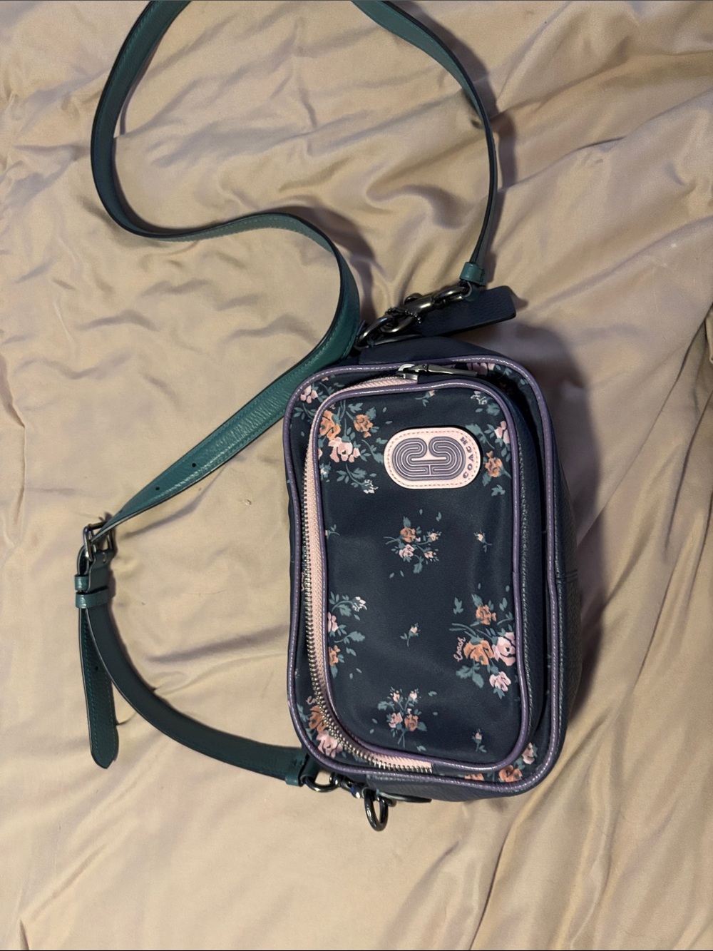 Coach Floral Crossbody Bag in Teal and Pink